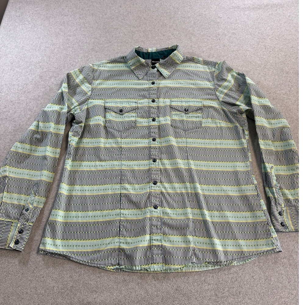 Cruel Button Down‎ Shirt Kids 2XL Green Yellow Stripe Western Long Sleeve EC